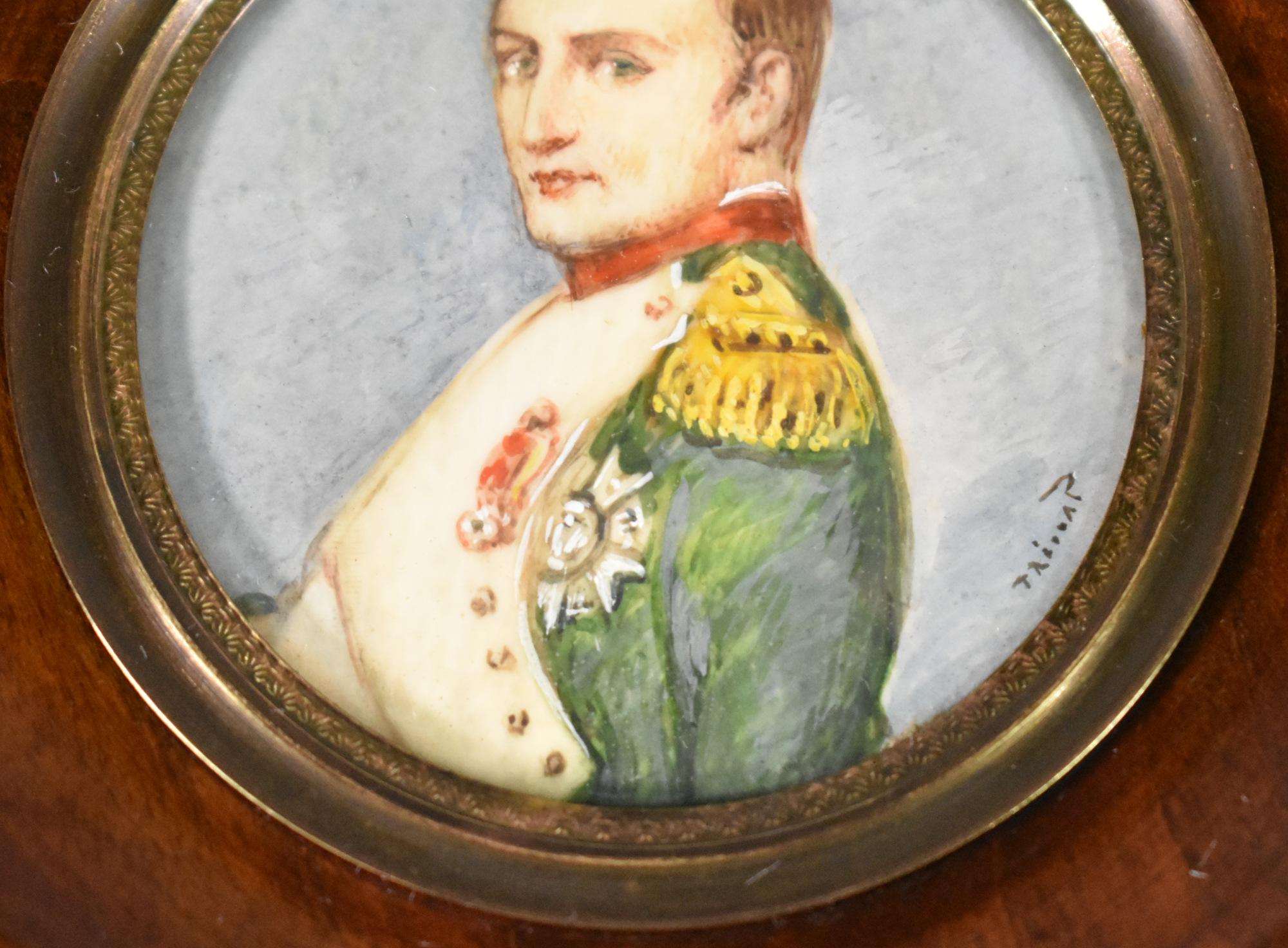 Hand-Carved Miniature Portrait Painting of Napoleon Signed by Prévost For Sale