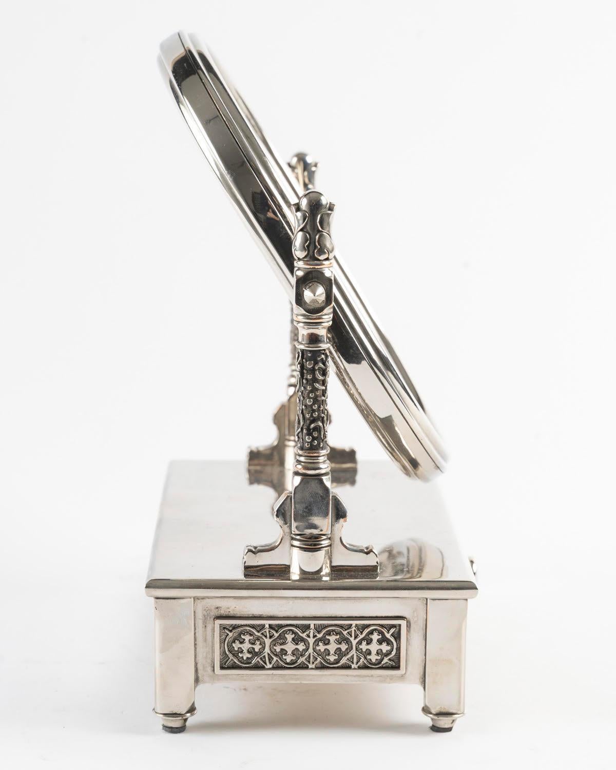 Plaqué argent Psyché miniature, miroir de table, boîte à bijoux, 20e siècle. en vente