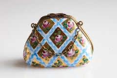 Miniature Purse Hand Painted Roses on Gold Limoges Porcelain Box, 1980s