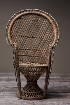 Miniature Rattan Peacock “Emanuelle” Chair, Vintage Style Accent, 1970s