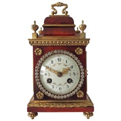 Antique Miniature Red Tortoiseshell and Bronze Paste Set Mantel Clock