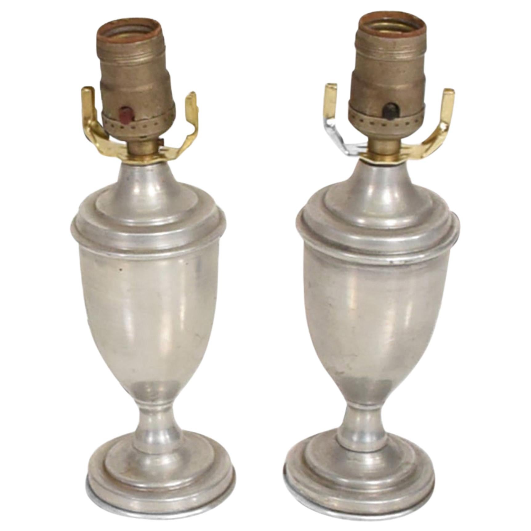  Regency Silver Petite Pair Urn Table Lamps Hollywood Glamour 1960s