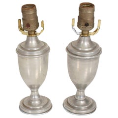 Regency Silver Petite Pair Urn Table Lamps Hollywood Glamour 1960s