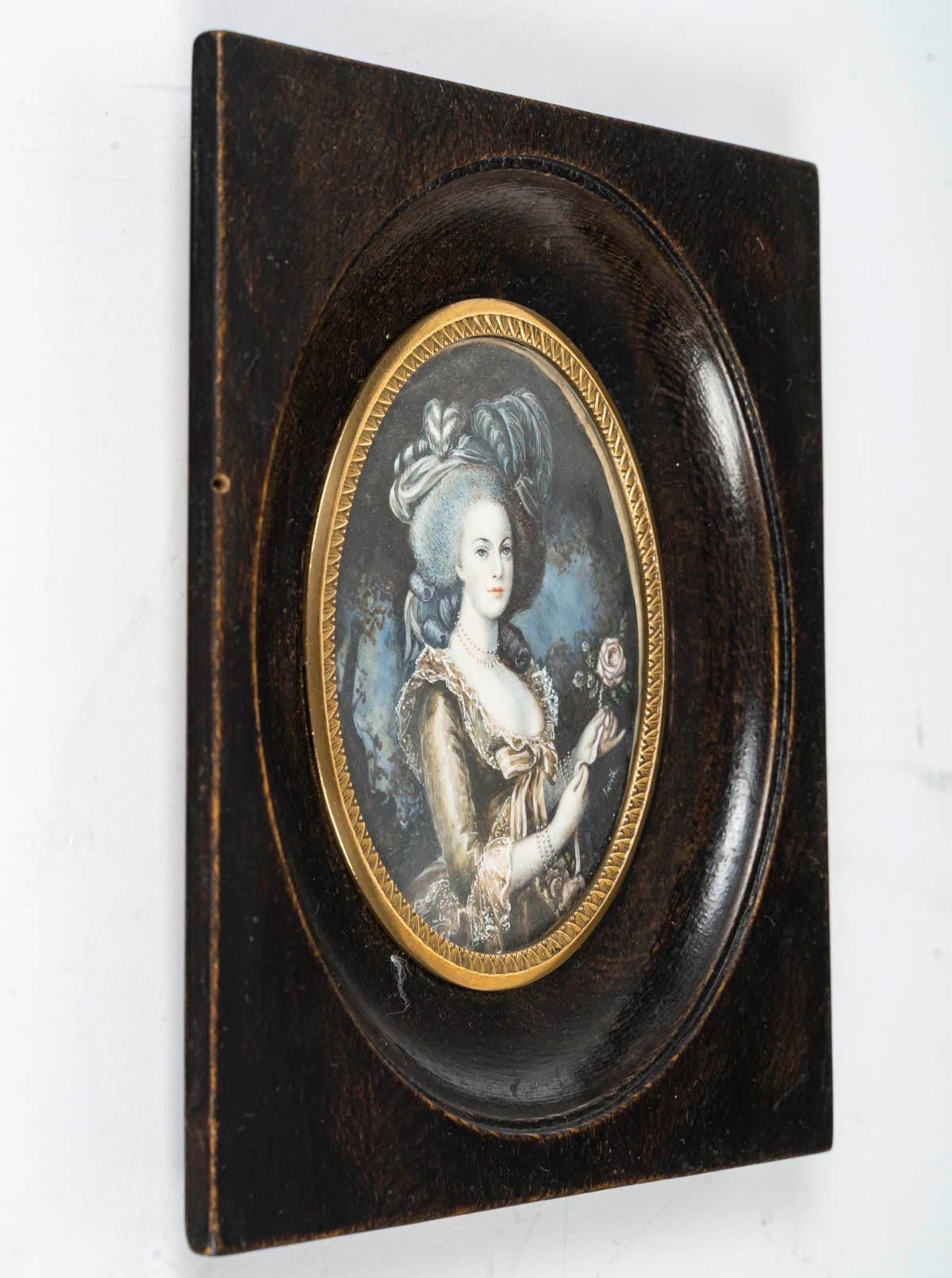 Art Nouveau Miniature Representing Marie Antoinette, Late 19th Century or Early 20th Century For Sale
