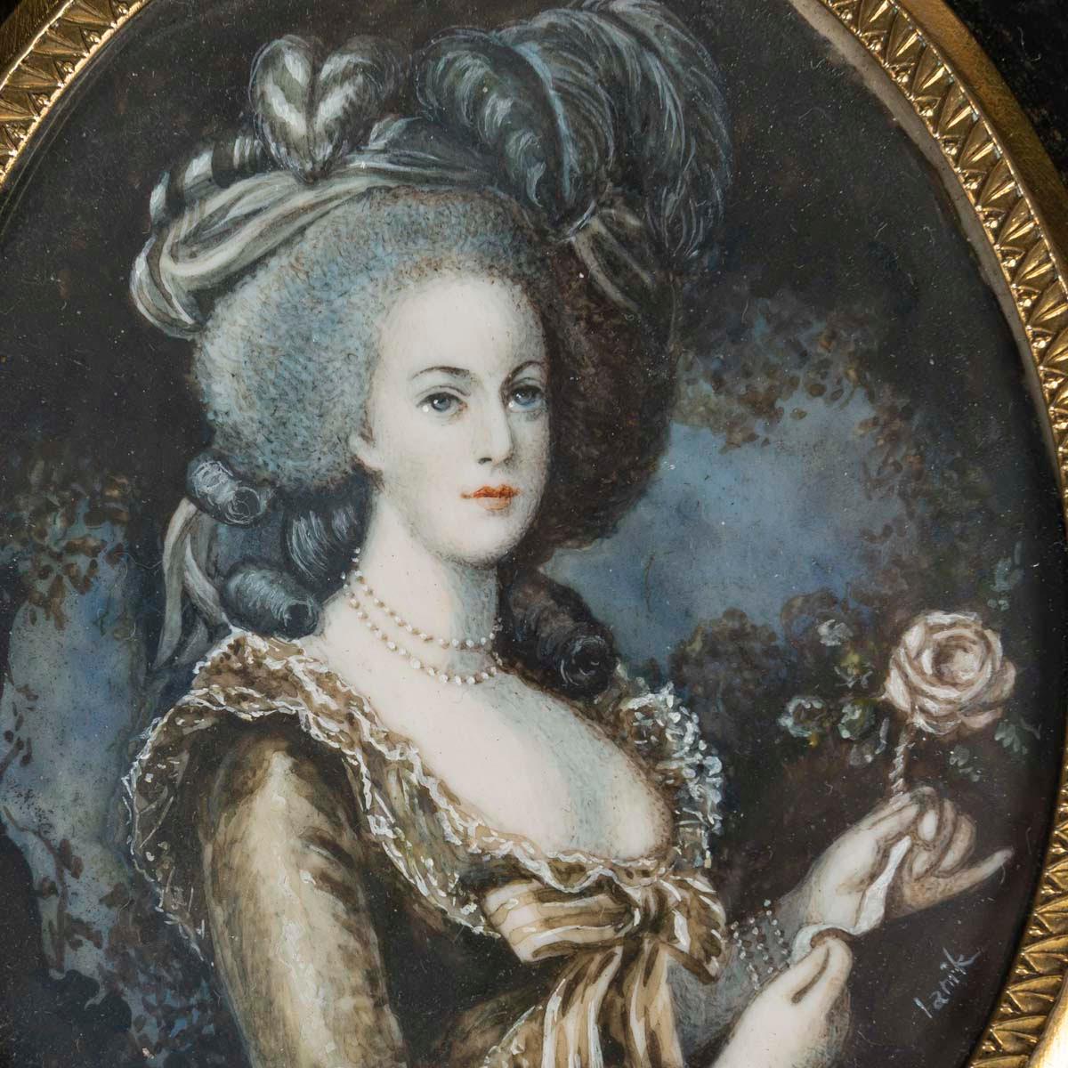 European Miniature Representing Marie Antoinette, Late 19th Century or Early 20th Century For Sale