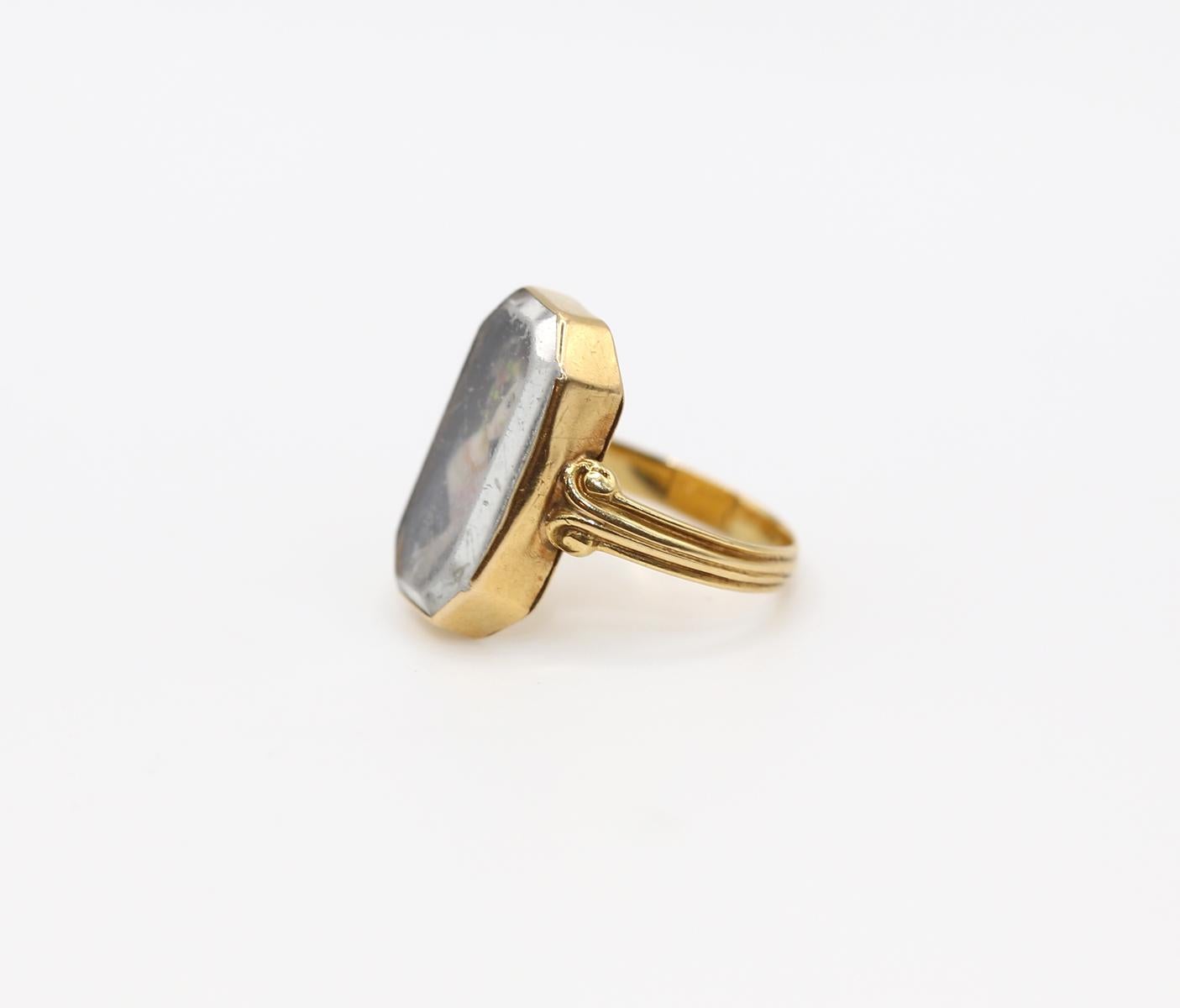 Miniaturring 18K Gold Damenportrait Blumen, 1820 im Zustand „Gut“ im Angebot in Herzelia, Tel Aviv