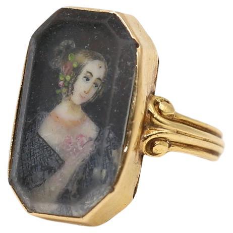 Miniaturring 18K Gold Damenportrait Blumen, 1820