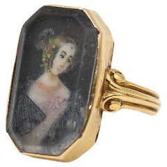 Miniaturring 18K Gold Damenportrait Blumen, 1820