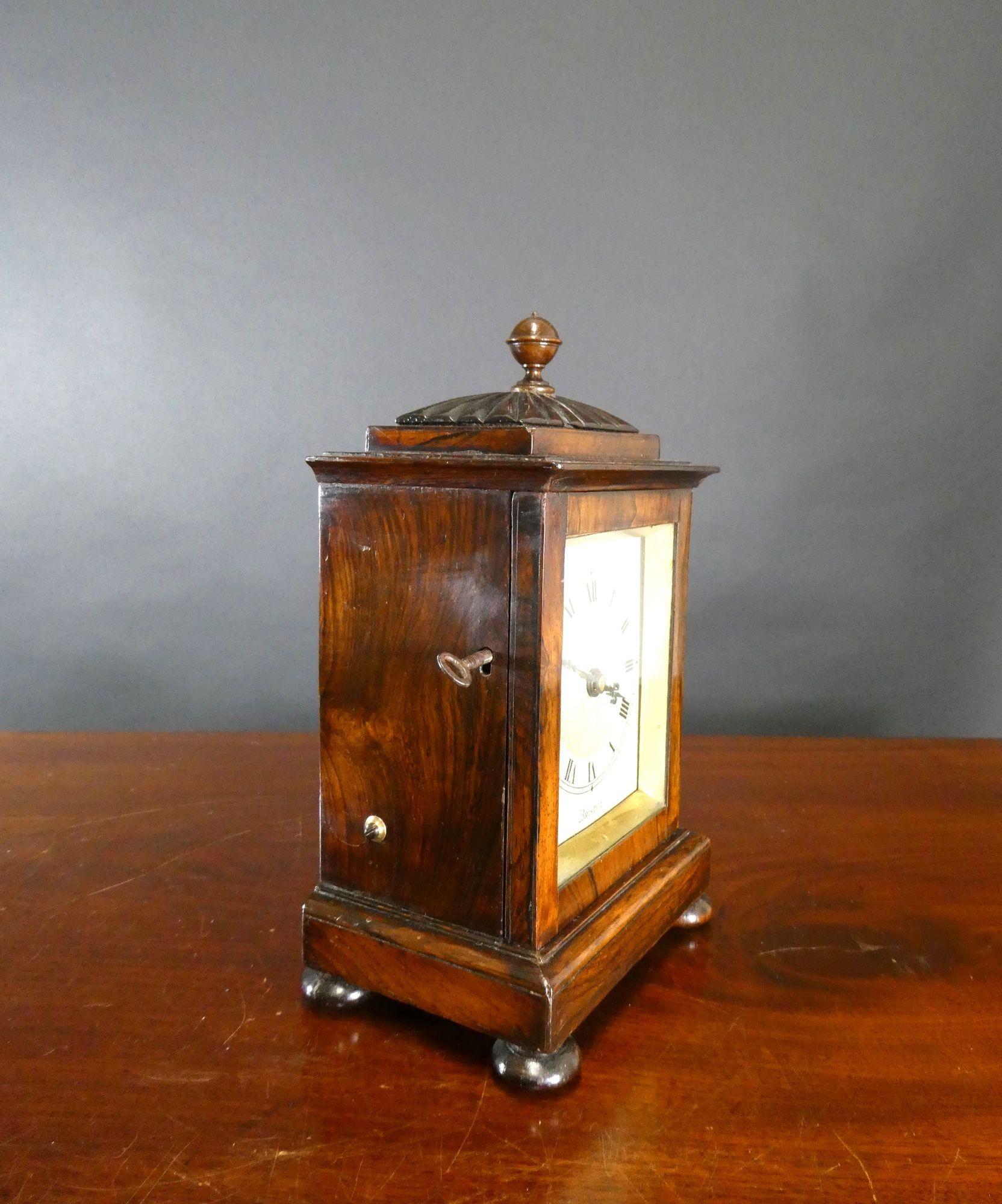 Edwardian Miniature Rosewood Antique Mantel Clock, Edward Bird, Bristol For Sale