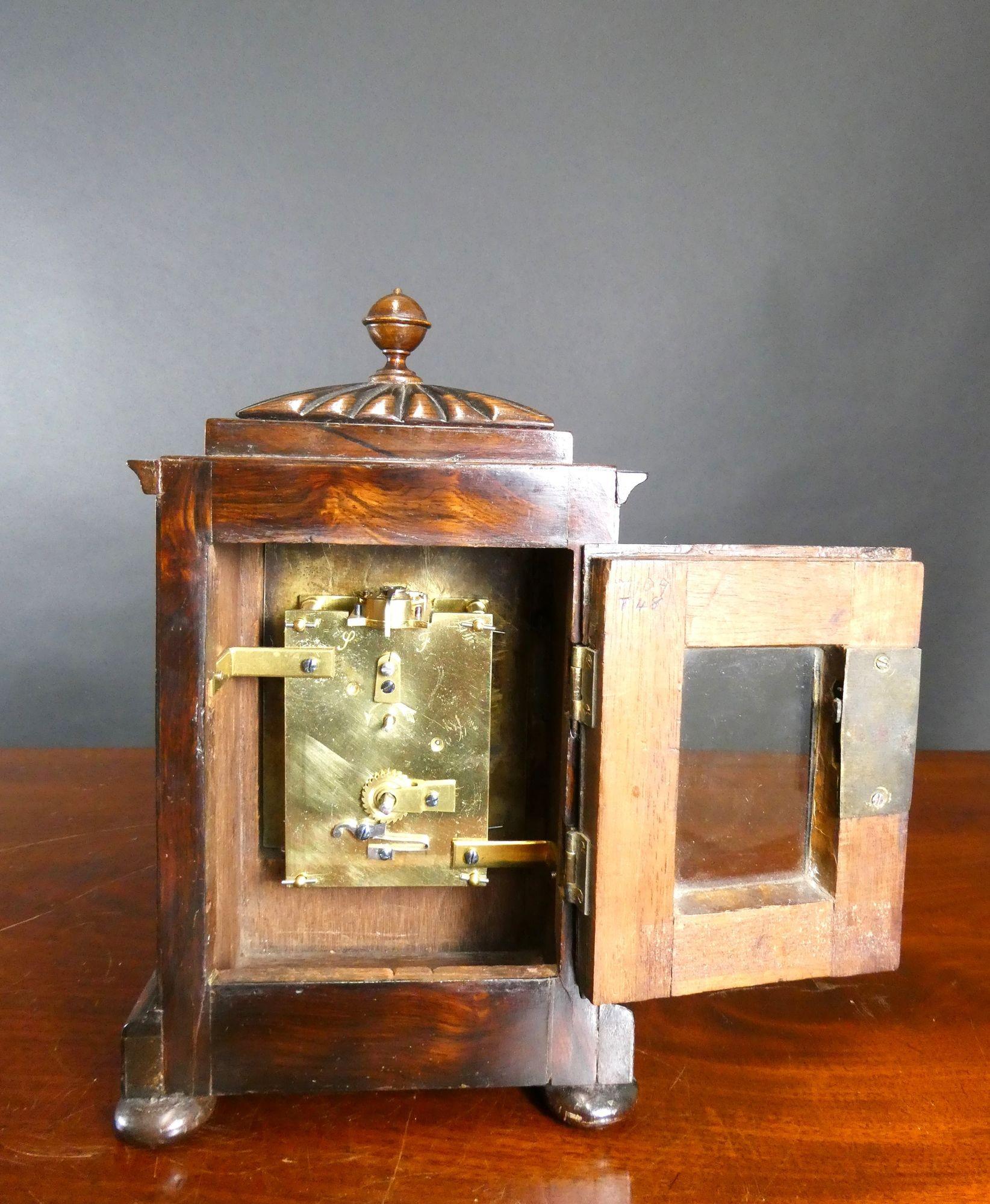 French Miniature Rosewood Antique Mantel Clock, Edward Bird, Bristol For Sale