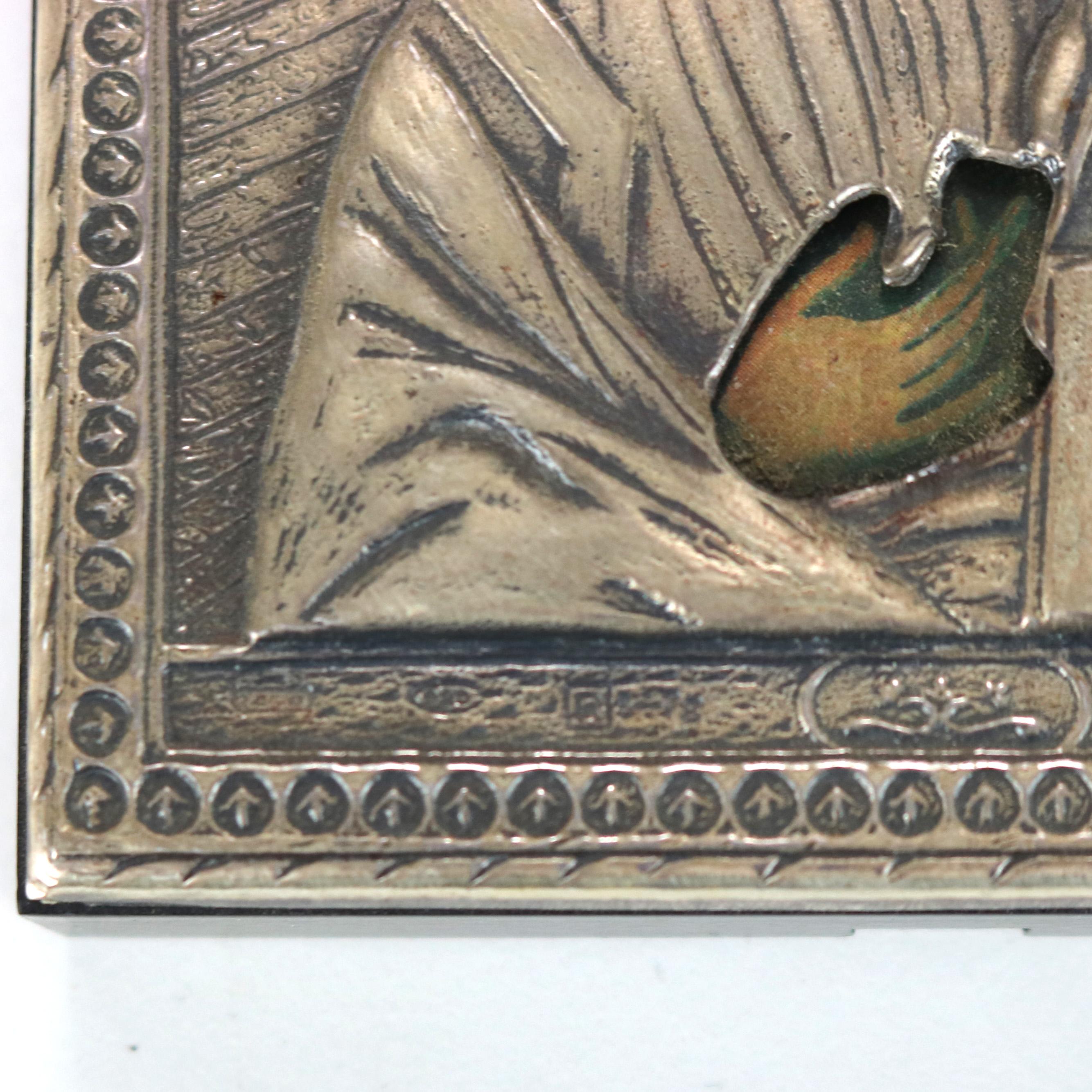Miniatur russische Ikone Porträt von Jesus in Sterling Silber 20thtC im Zustand „Gut“ im Angebot in Big Flats, NY