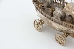 Miniature sailing boat in silver, richly defined with reliefs