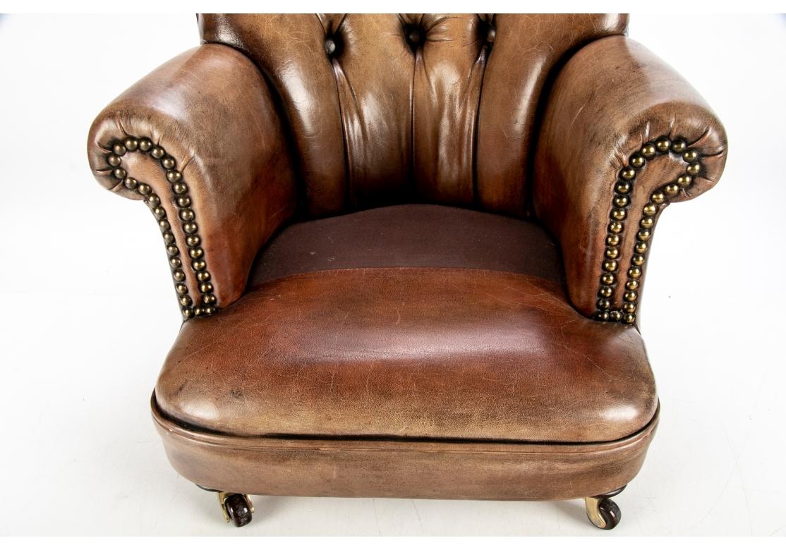 Miniature Salesman's Leather Tufted Club Chair In Good Condition For Sale In Bridgeport, CT