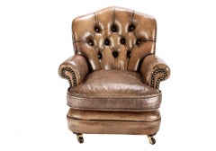 Antique Miniature Salesman's Leather Tufted Club Chair