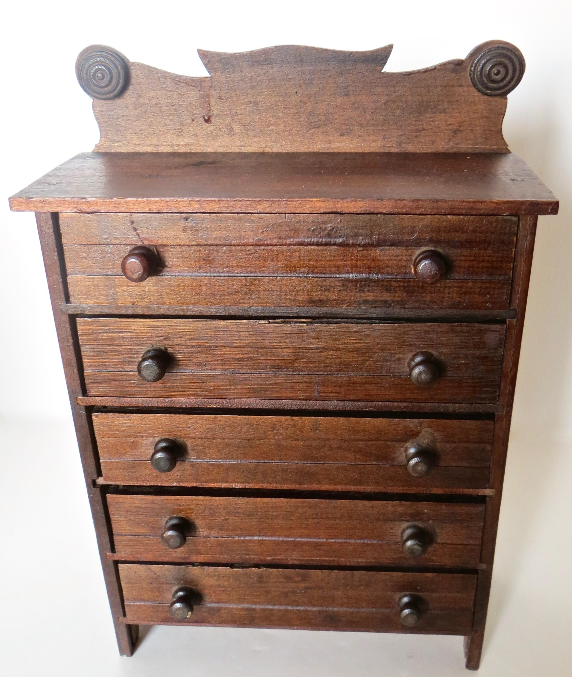 19th Century Miniature Salesman's Sample Victorian Chest of Drawers, American
