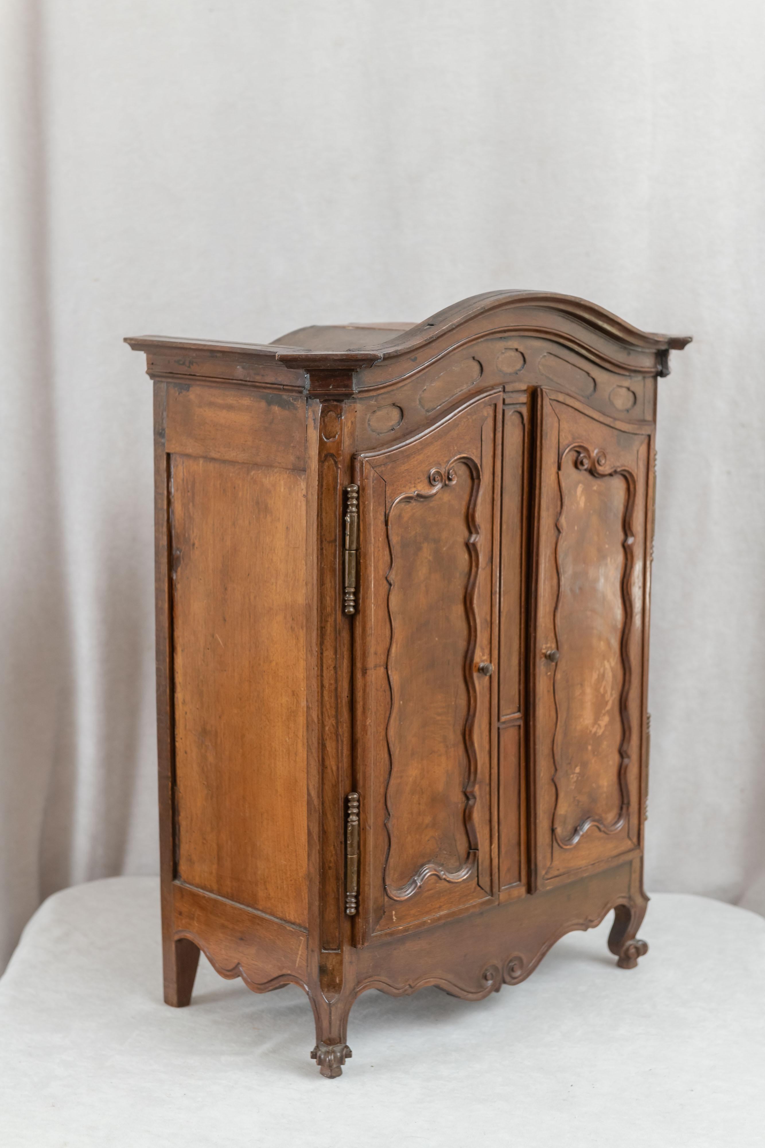 Hand-Carved Miniature, Salesman's Sample Walnut French Armoire, 19th Century