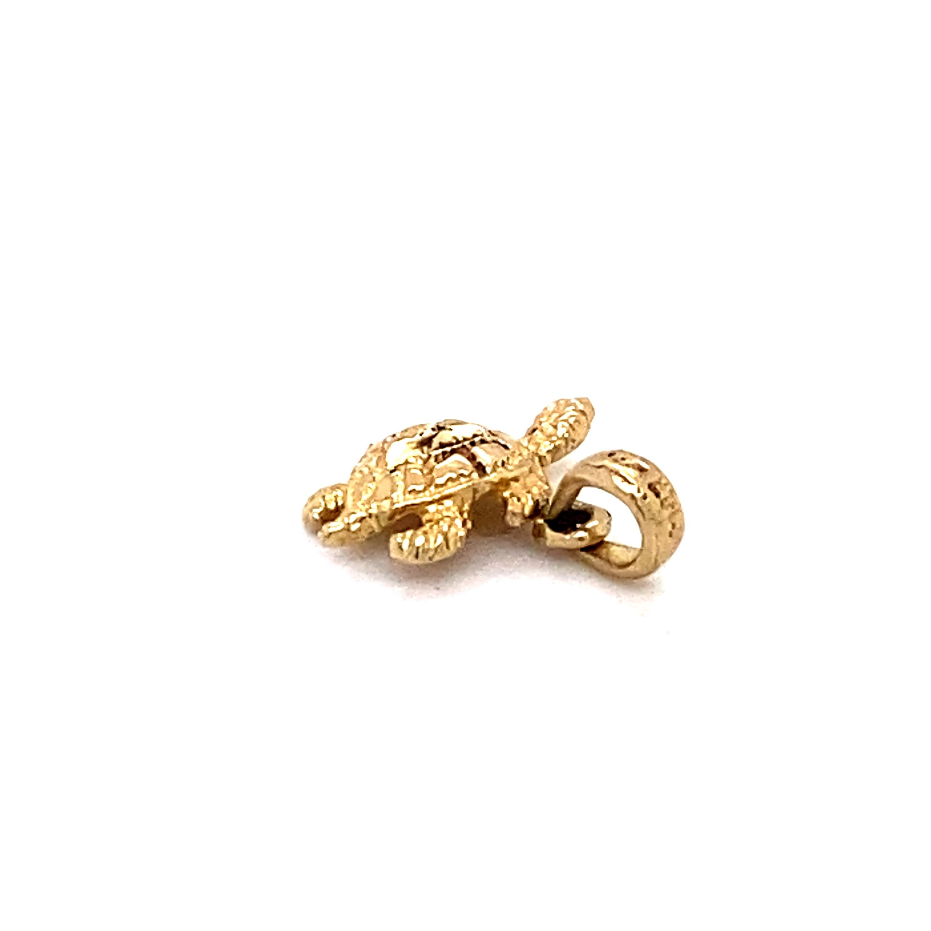 Modern Miniature Sea Turtle Charm in 14 Karat Gold