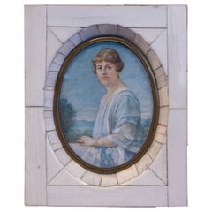 Miniature Signed and Framed Watercolor Portrait of a Woman