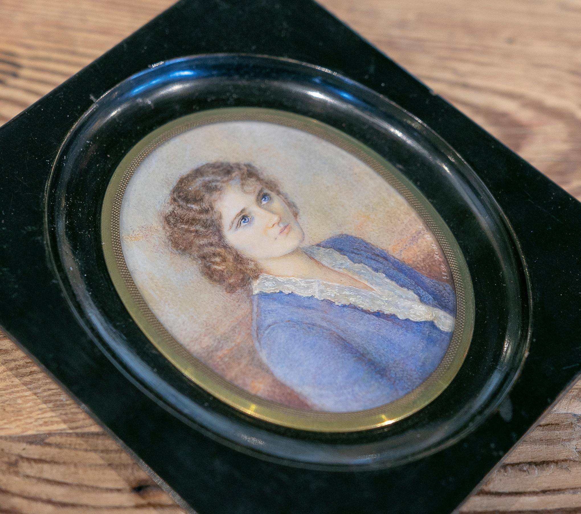 Miniature Signed and Framed Watercolour Portrait of a Woman For Sale 3