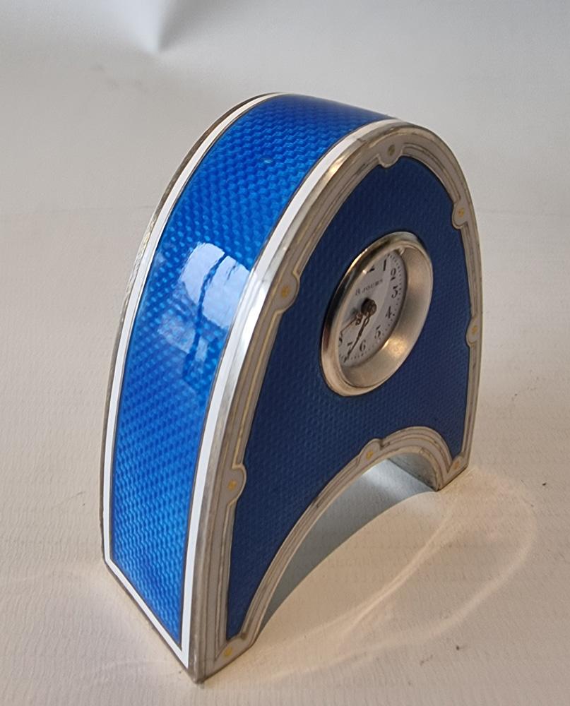 Orologio da viaggio in miniatura in argento e smalto guilloché blu In condizioni buone in vendita a London, GB