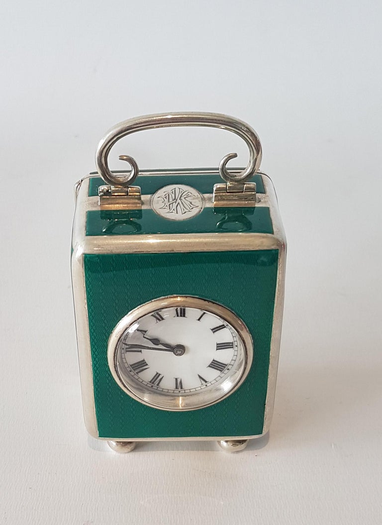 Miniature Silver and Guilloche Enamel Carriage Clock at 1stDibs