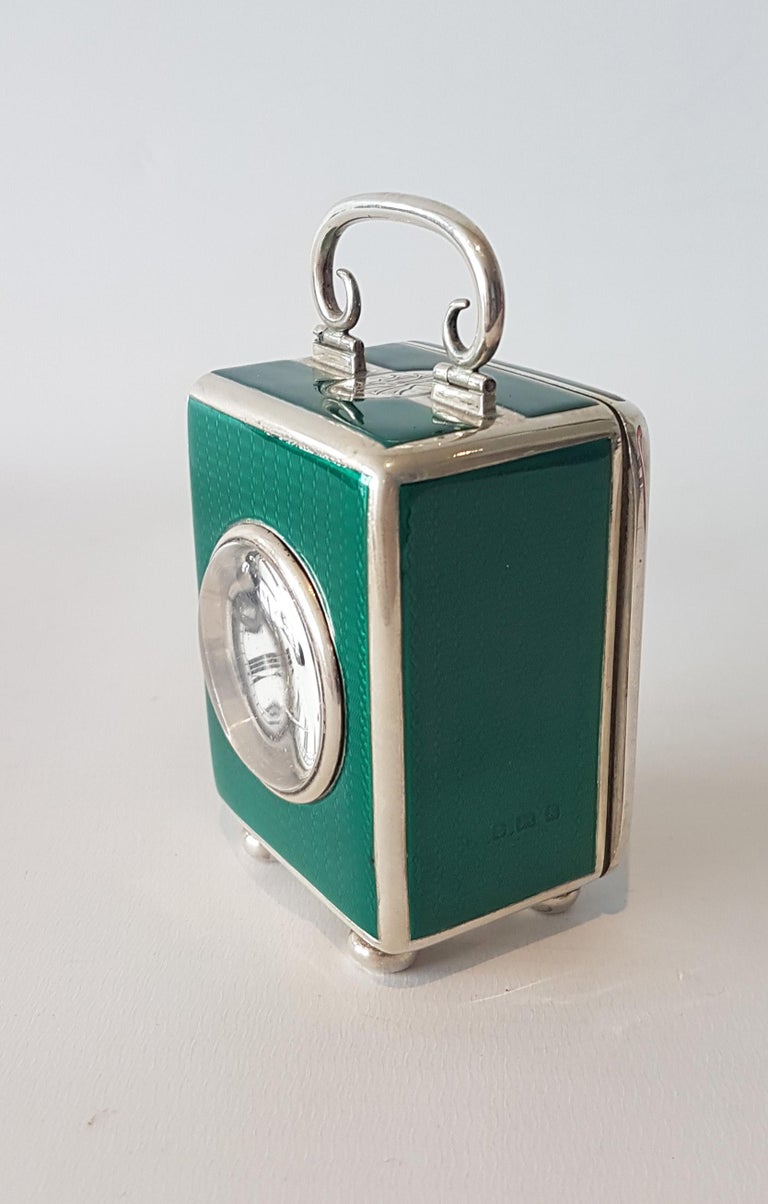 Miniature Silver and Guilloche Enamel Carriage Clock at 1stDibs