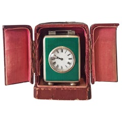 Miniature Silver and Guilloche Enamel Carriage Clock