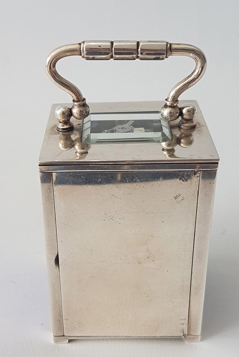 Miniature Silver and Guilloche Enamel Carriage or Boudoir Clock by W ...