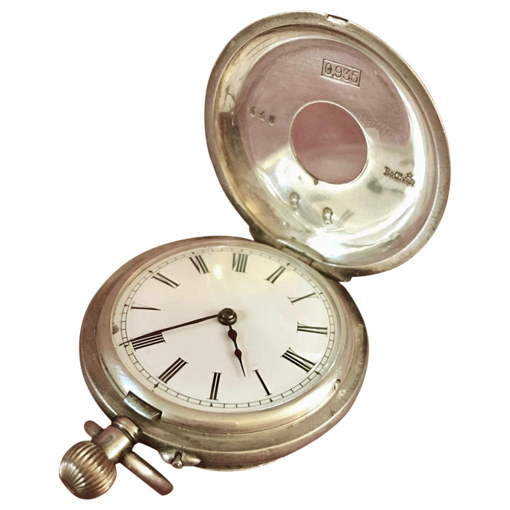 Miniature Silver Cased Half Hunter Pocket Watch with Roman Numerals