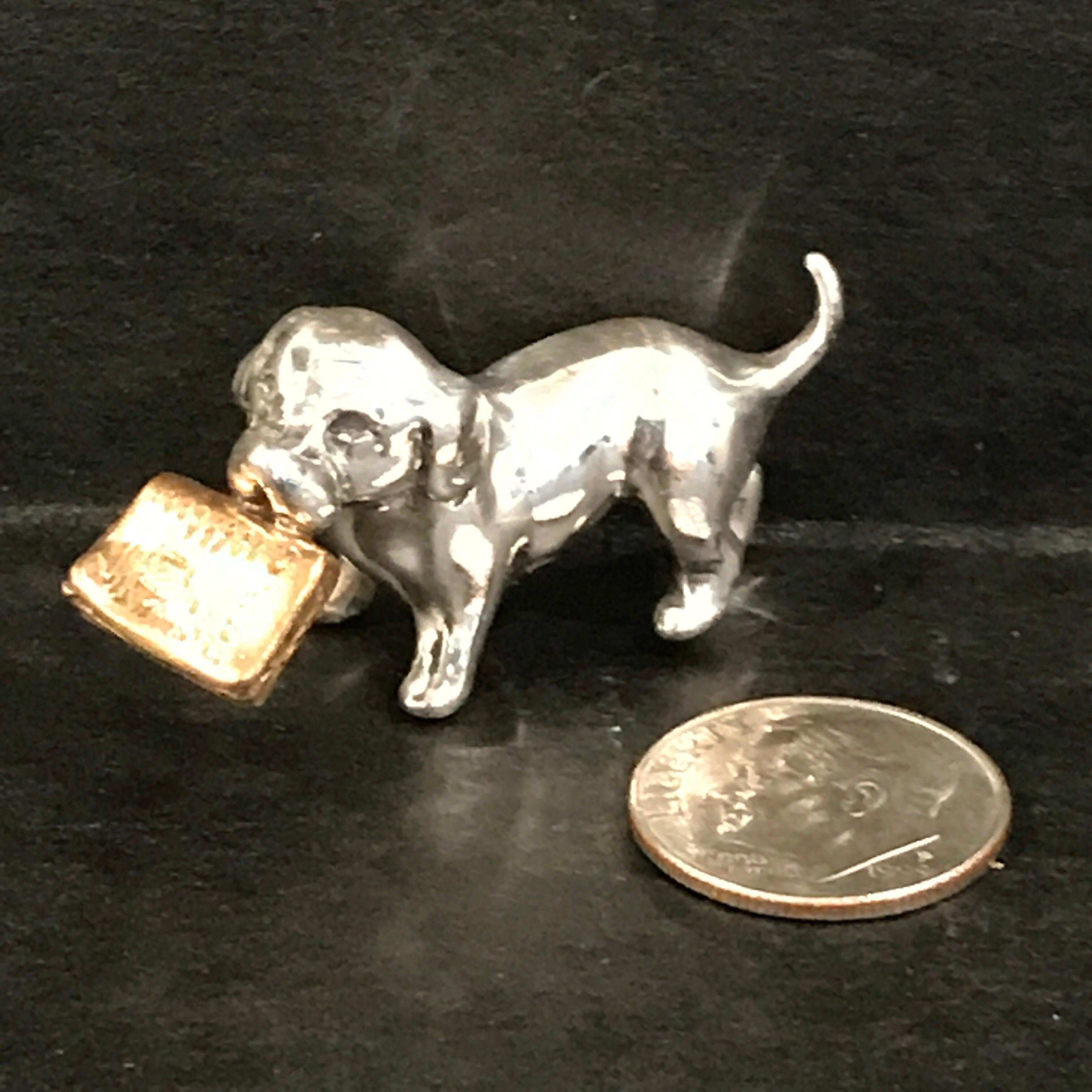 Modern Miniature Silver Dog with Vermeil Newspaper by Sorini For Sale