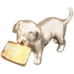 Miniature Silver Dog with Vermeil Newspaper by Sorini