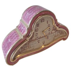 Plata en miniatura  Reloj de Carruaje Sub miniatura dorado y esmalte Guilloche rosa