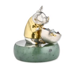 Miniature Silver Gold Plated Pig Chef with a Gempot by MOISEIKIN