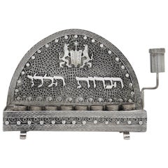 Miniatur Silber Chanukka-Lampe Menorah, I M Fain, Israel, ca. 1950. Judaica