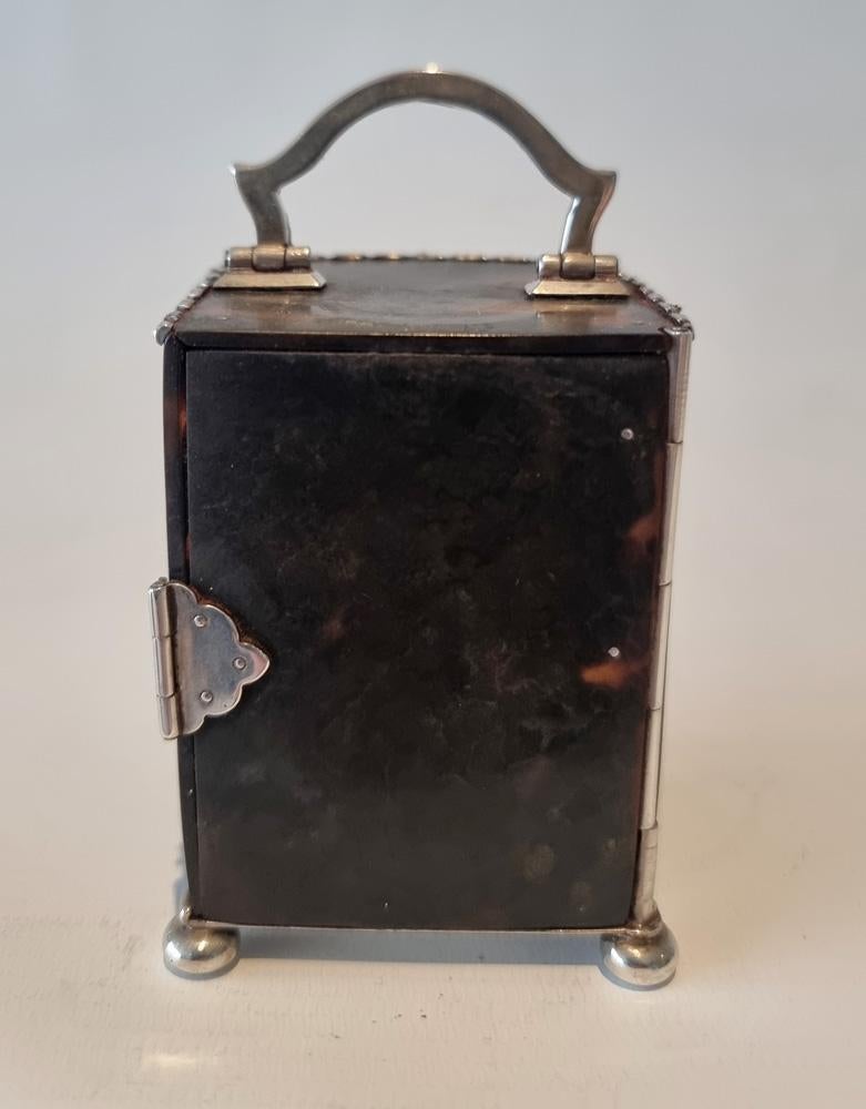 Early 20th Century Miniature Silver Piquet and Tortoiseshell Carriage Clock by William Comyns For Sale