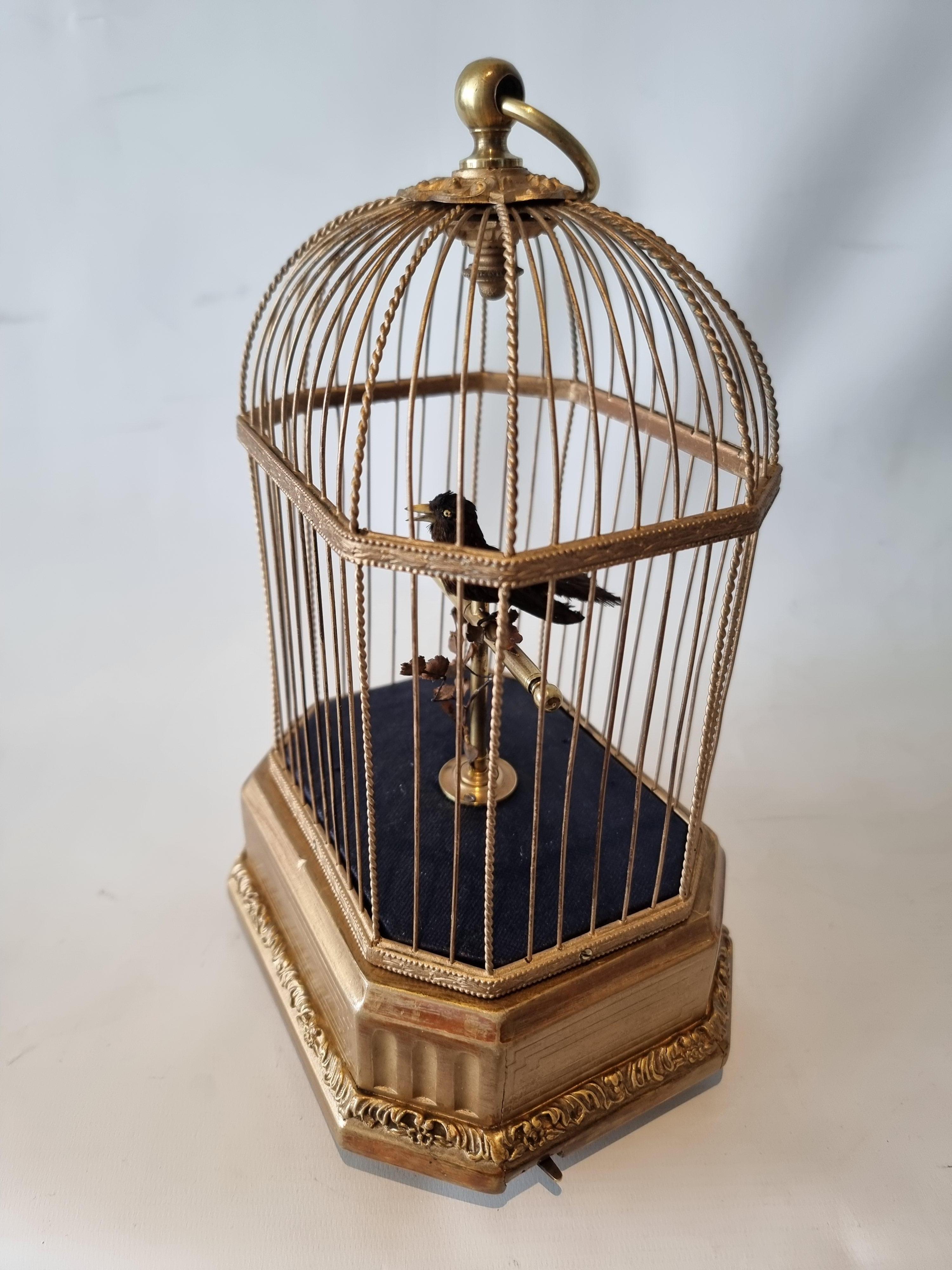 German Miniature Singing bird in cage by Karl Griesbaum For Sale