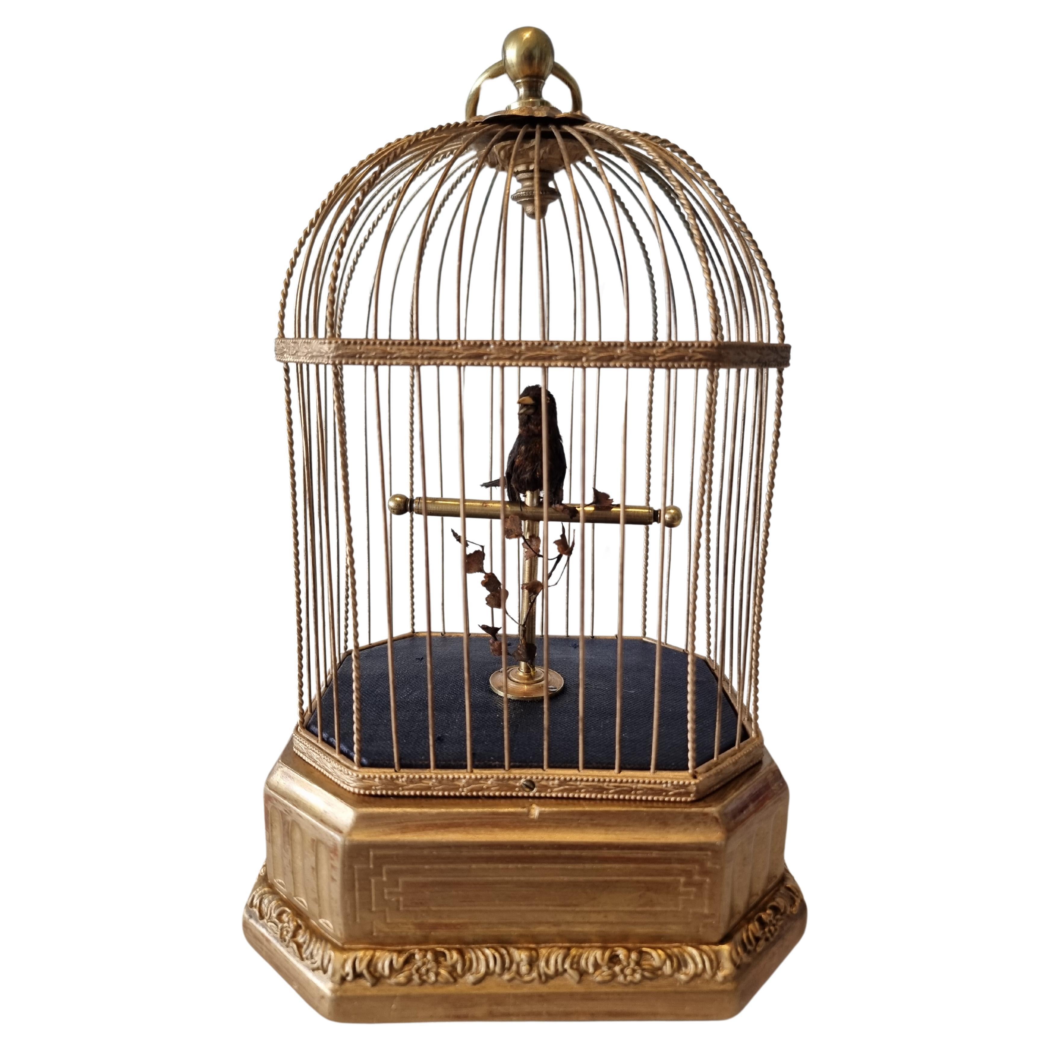 Miniature Singing bird in cage by Karl Griesbaum For Sale