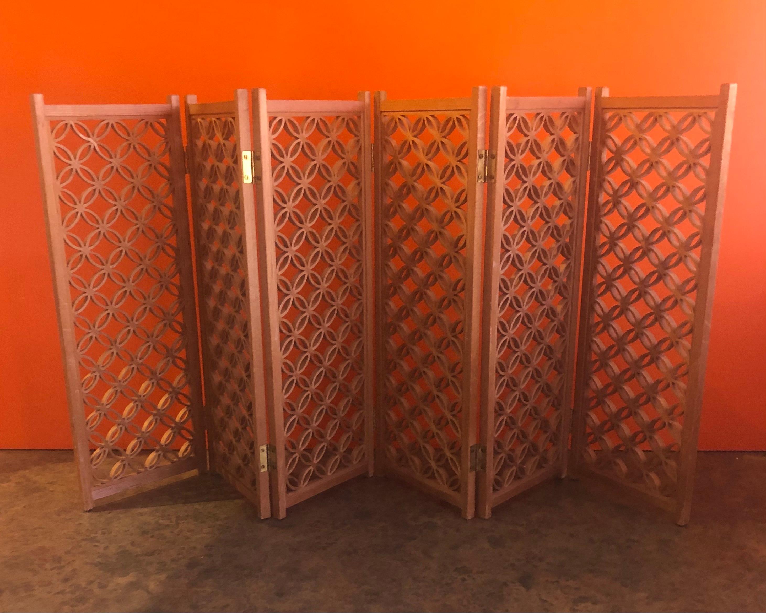 Miniature Six Panel Folding Screen with Circular Design In Good Condition In San Diego, CA