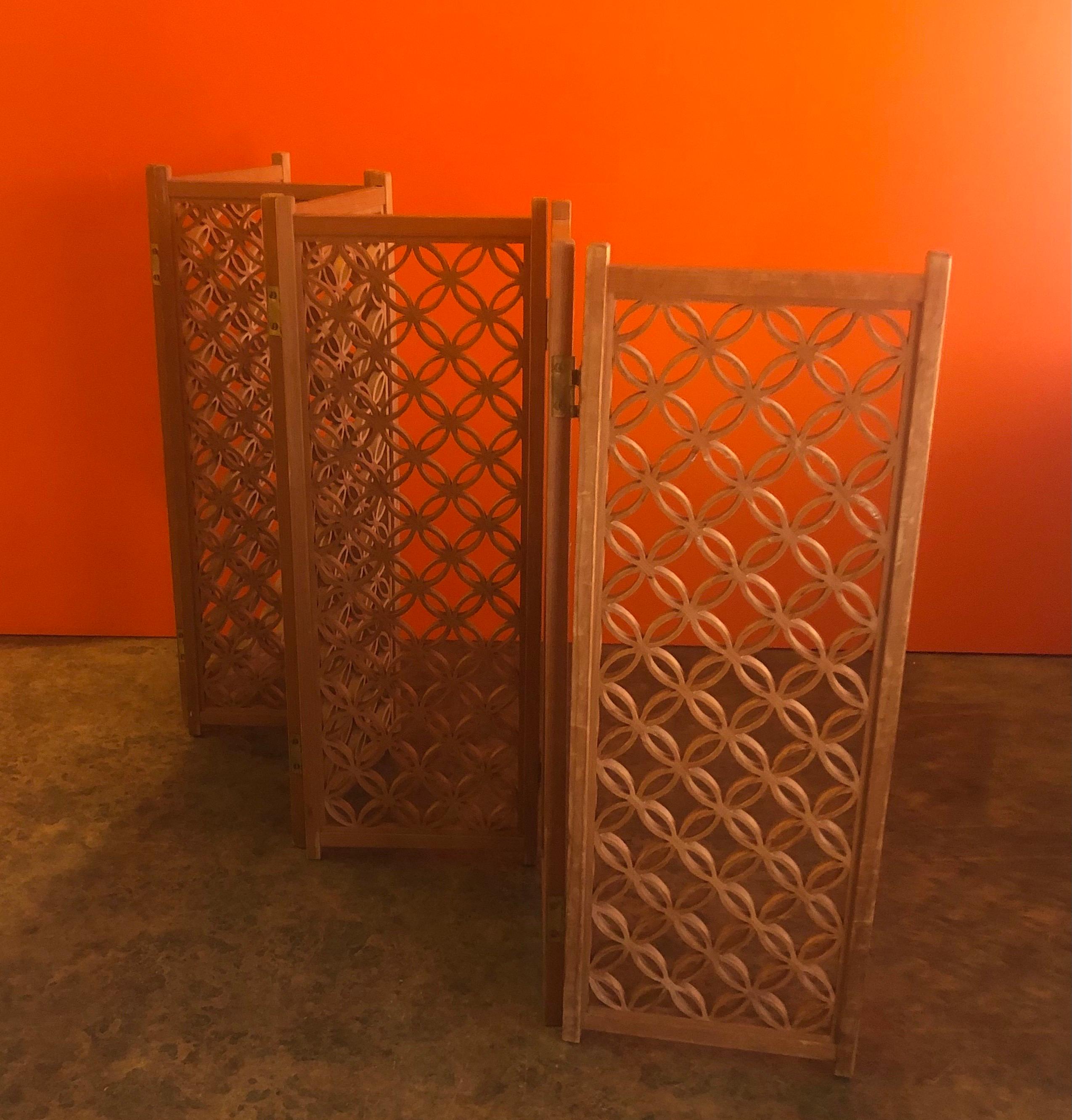 Wood Miniature Six Panel Folding Screen with Circular Design