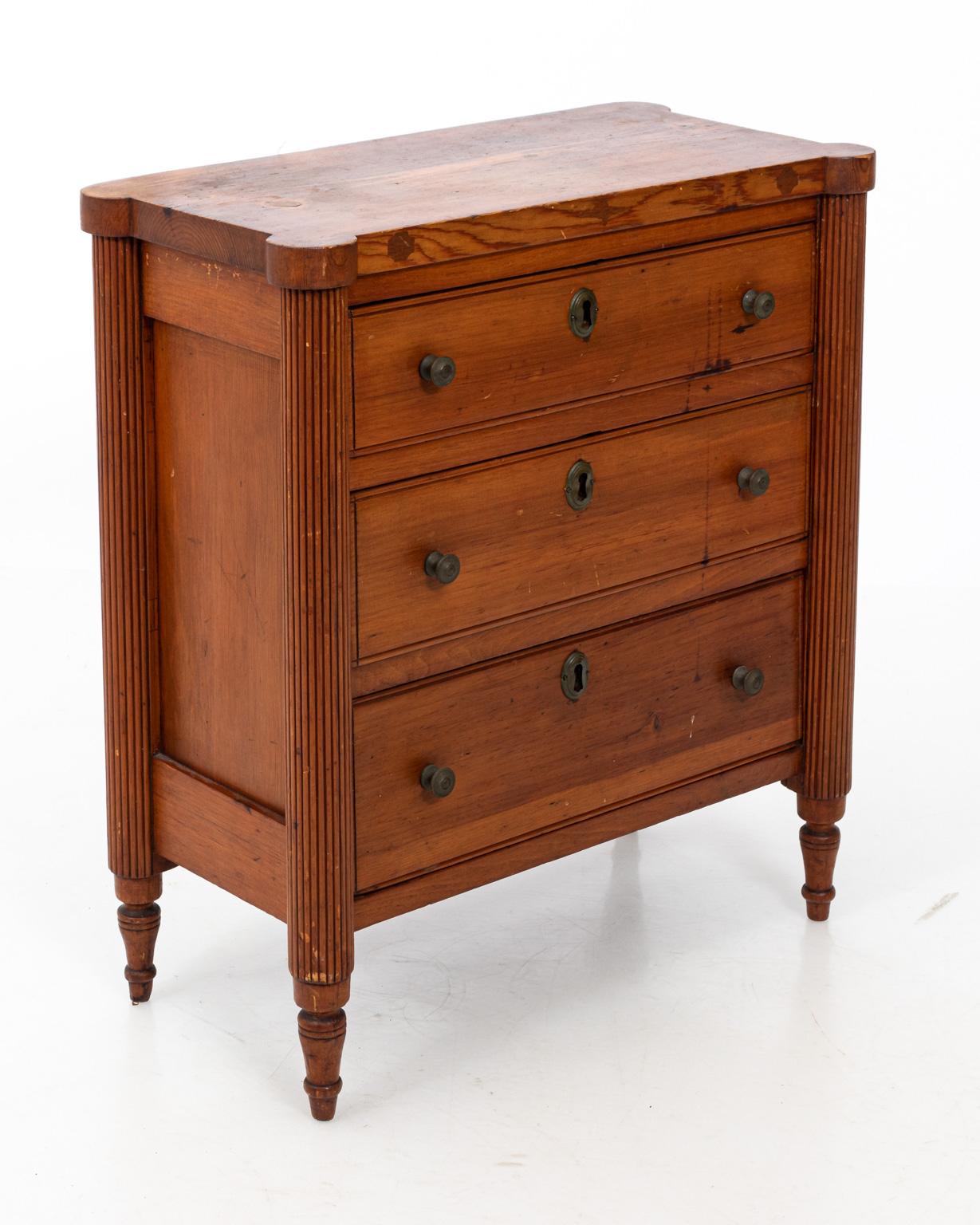 Brass Miniature Sized Sample French Fruitwood Chest of Drawers