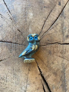 Miniature Solid Brass Greek Owl of Athena with Glass Eyes Sculpture