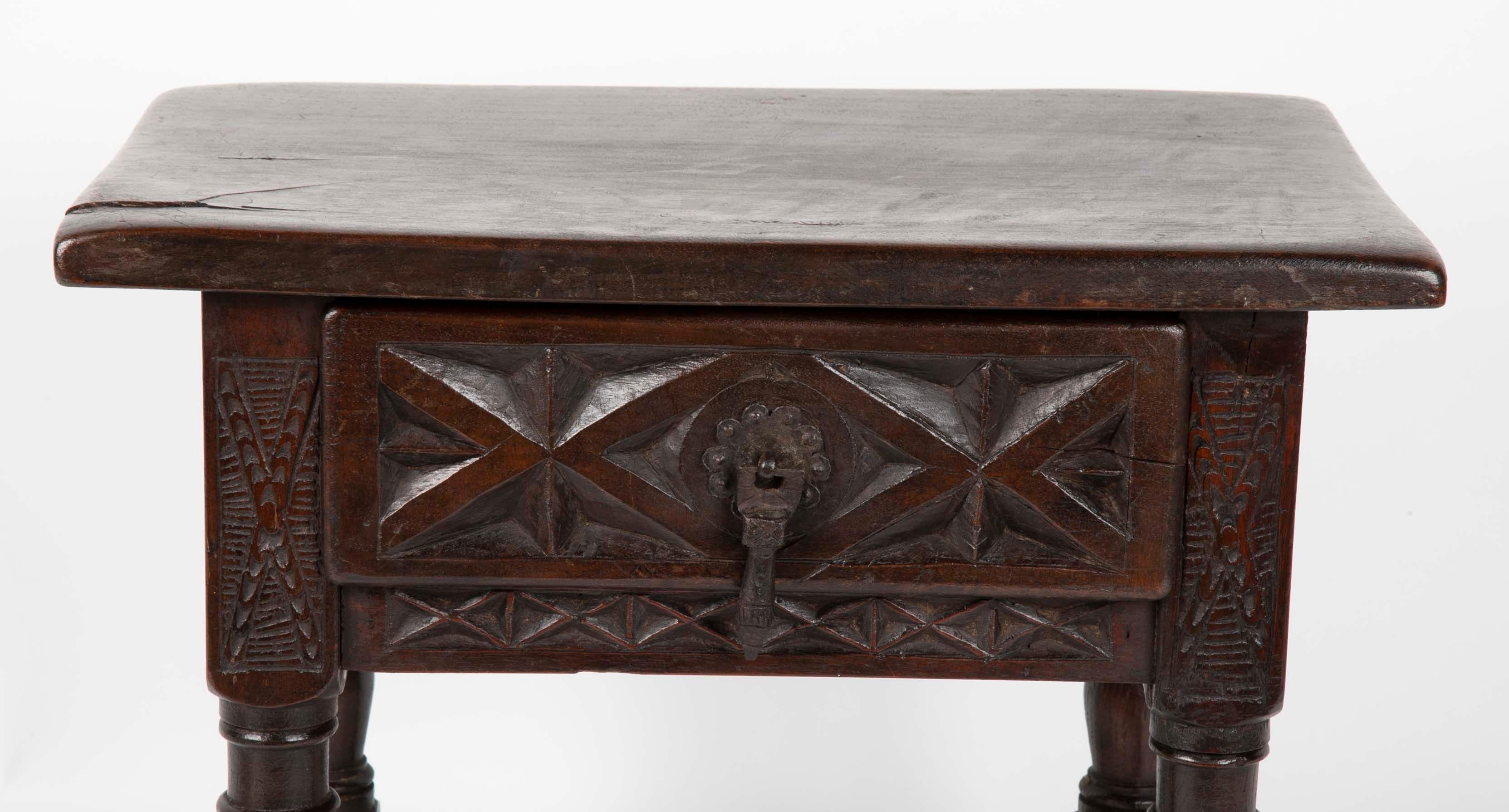 19th Century Miniature Spanish Baroque Walnut Table