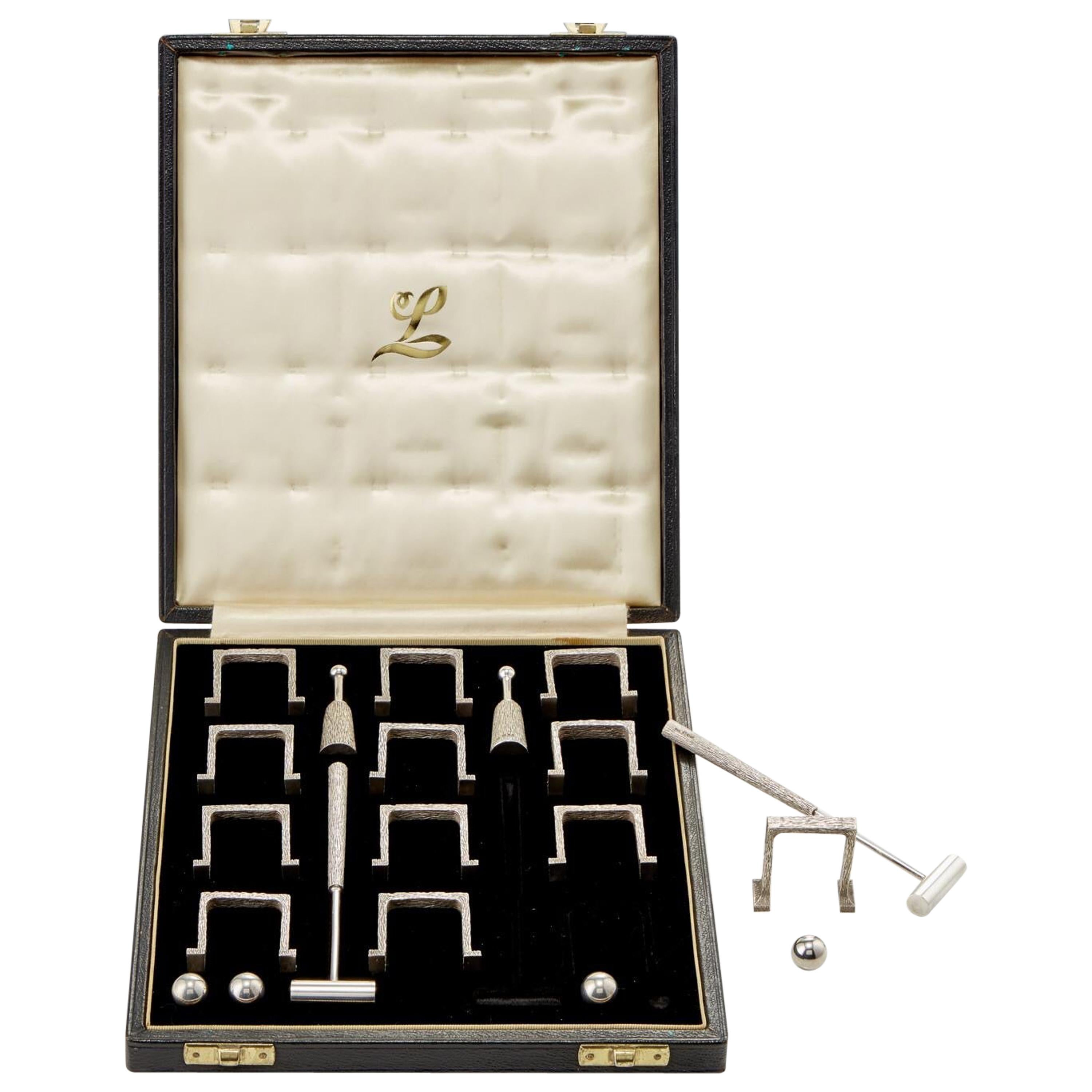 Miniature Sterling Silver Croquet Table Set by Christopher Lawrence, London 1975
