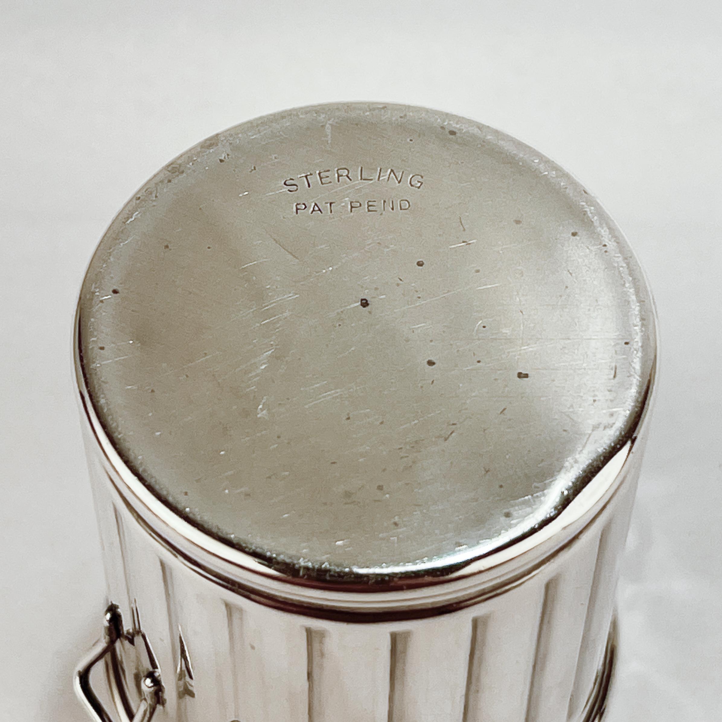 Miniature Sterling Silver Trash Can Form Tooth Pick / Cocktail Spear Holder 3