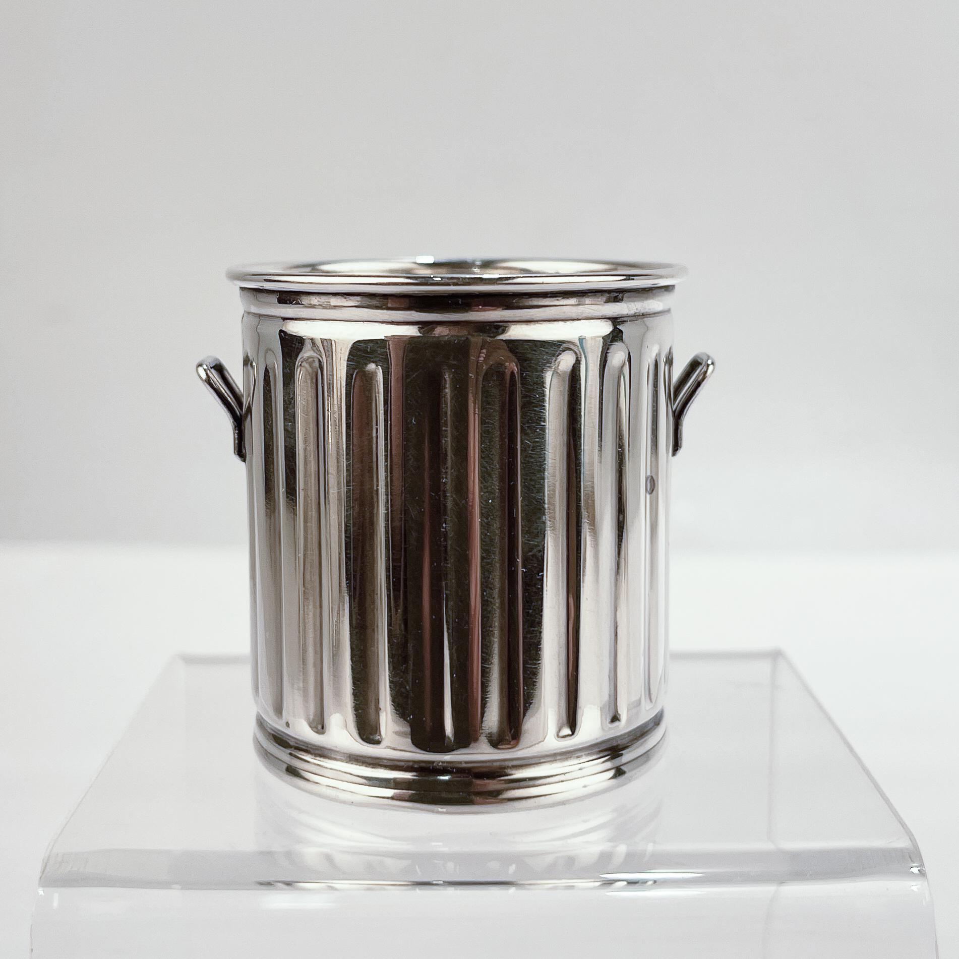 Retro Miniature Sterling Silver Trash Can Form Tooth Pick / Cocktail Spear Holder