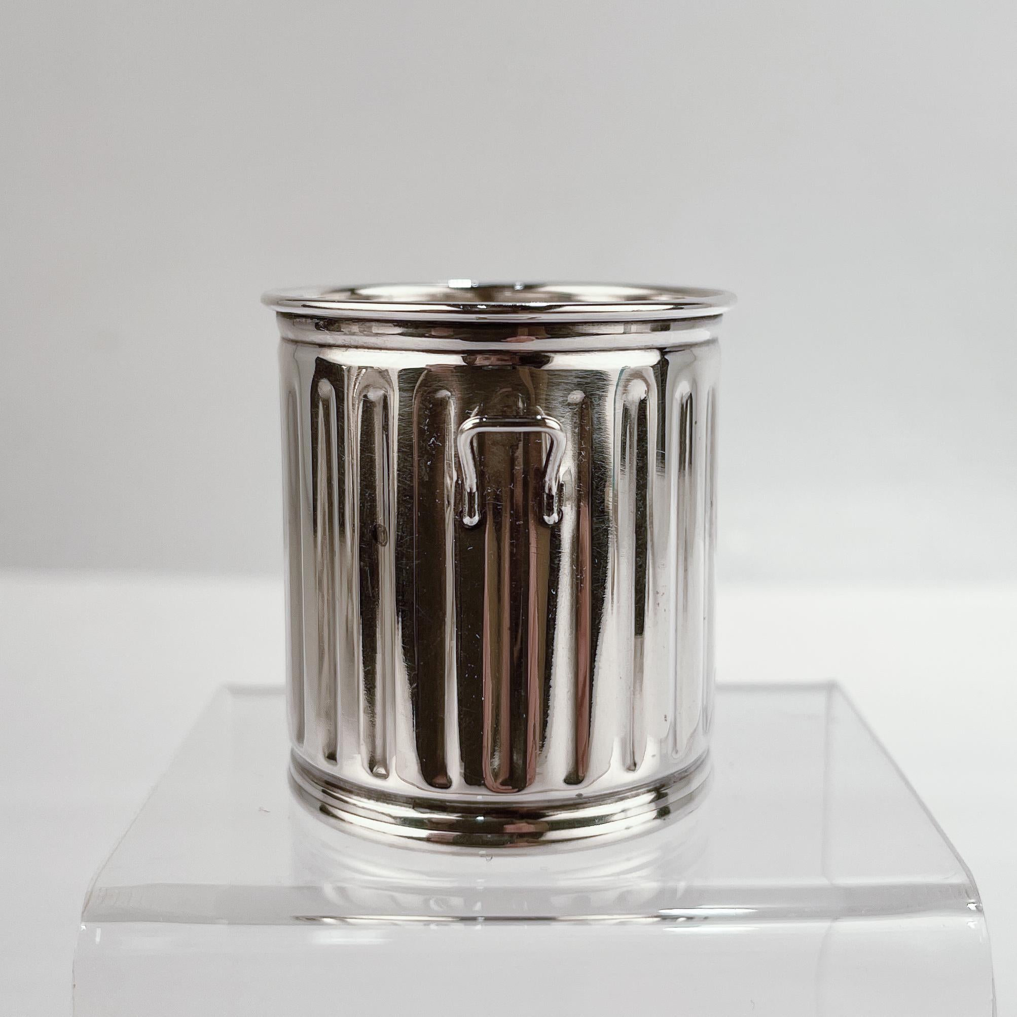 Miniature Sterling Silver Trash Can Form Tooth Pick / Cocktail Spear Holder In Good Condition In Philadelphia, PA