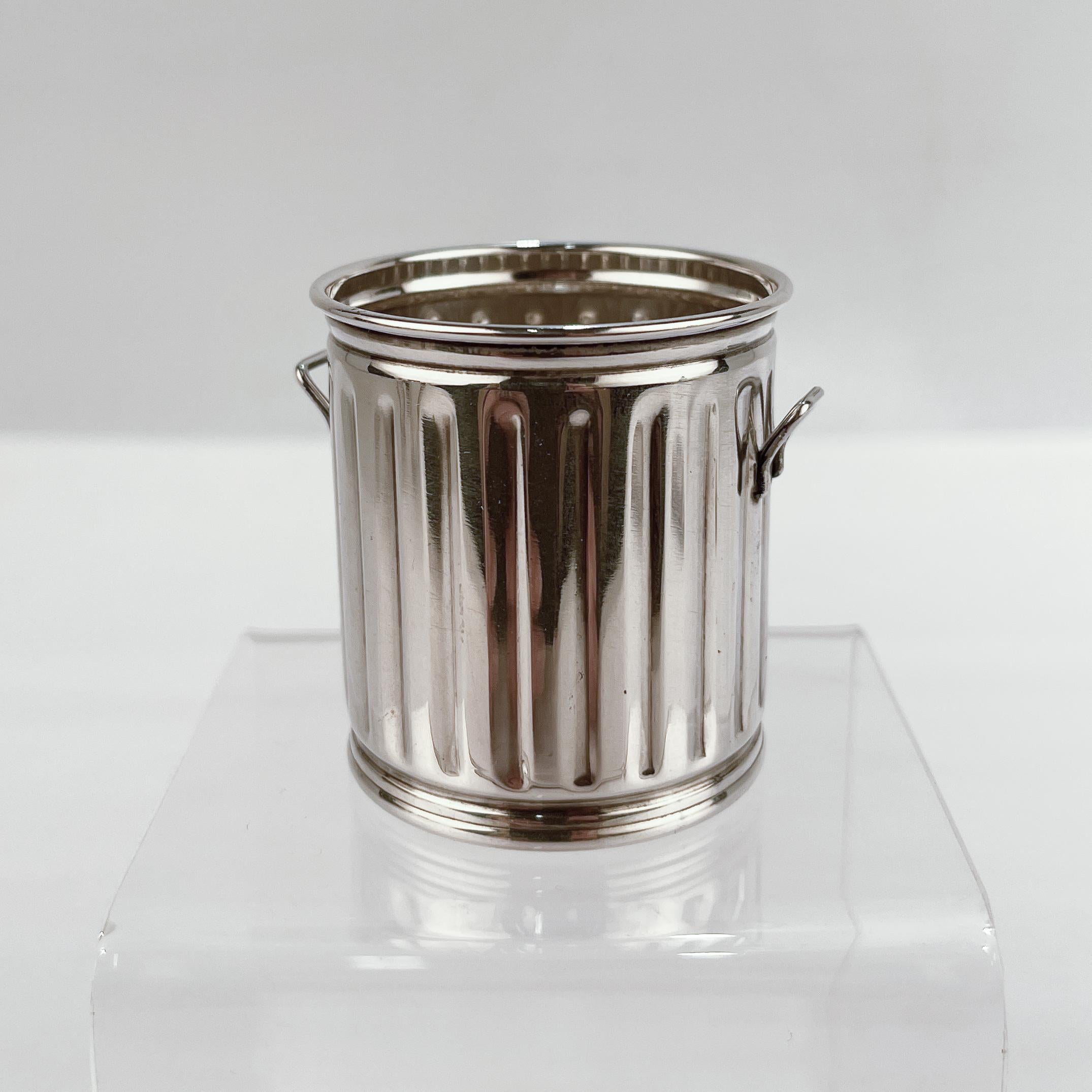 Modern Miniature Sterling Silver Trash Can Form Tooth Pick or Cocktail Spear Holder