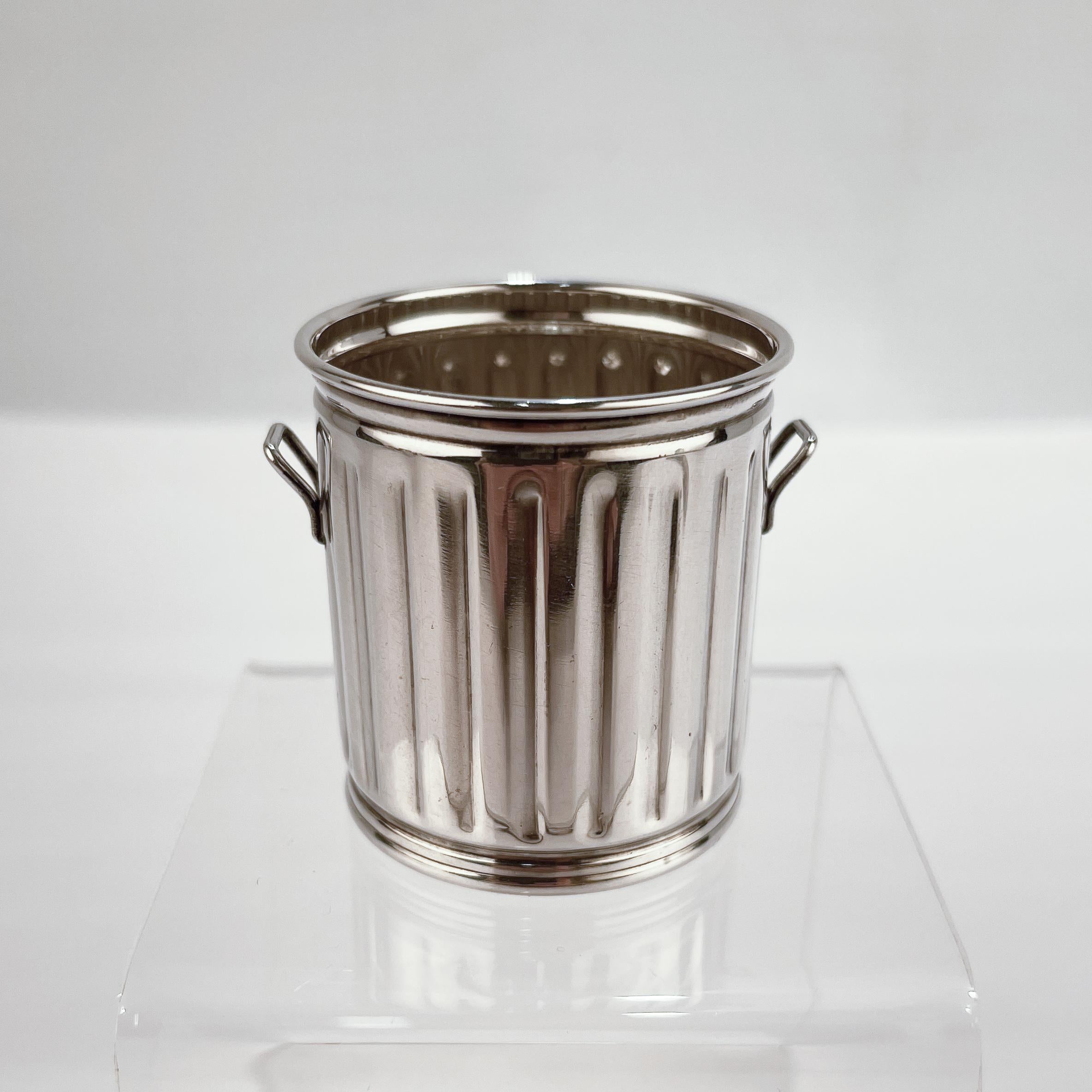Miniature Sterling Silver Trash Can Form Tooth Pick or Cocktail Spear Holder In Good Condition In Philadelphia, PA