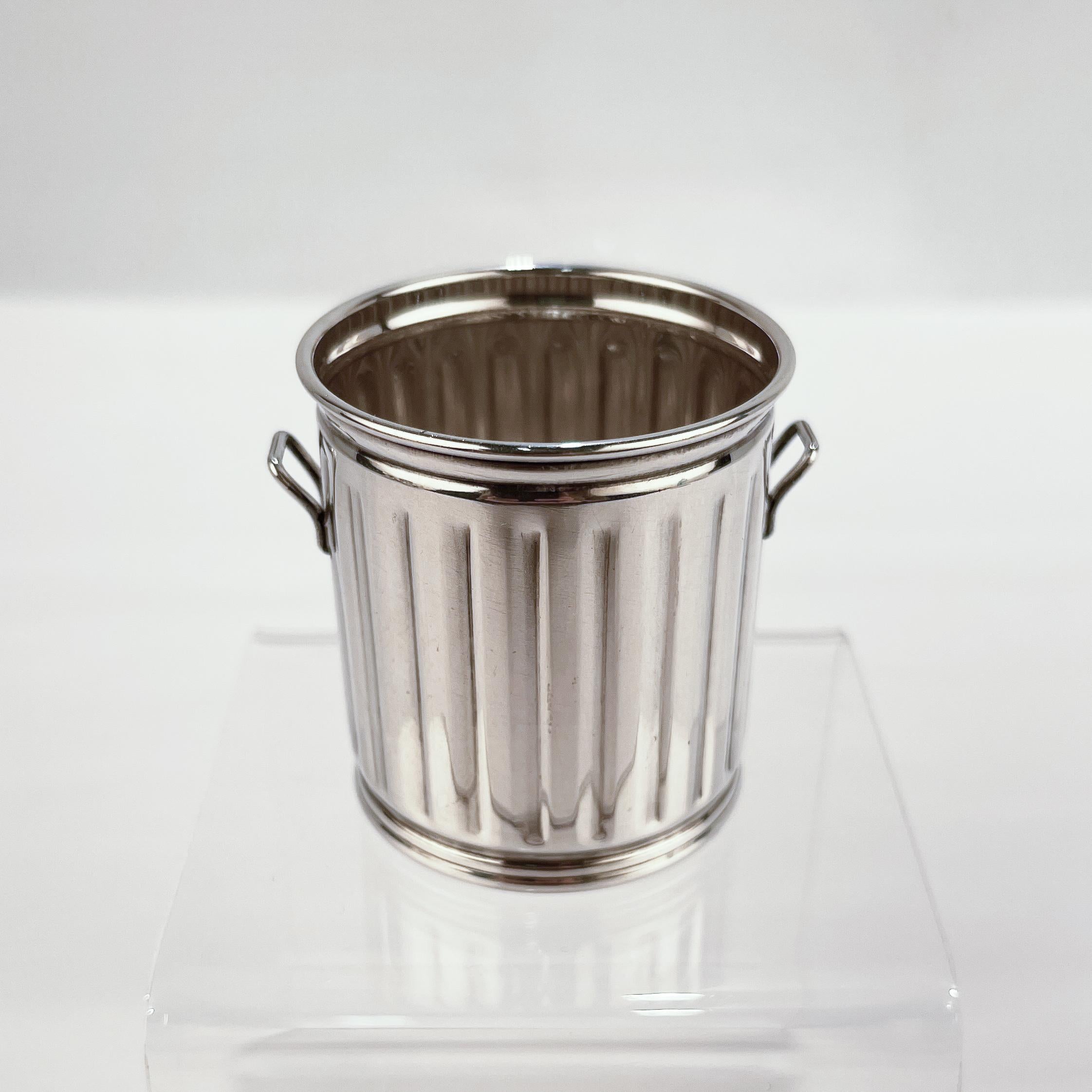 Women's or Men's Miniature Sterling Silver Trash Can Form Tooth Pick or Cocktail Spear Holder