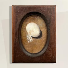 Miniature Still Life Painting with Egg and Feather